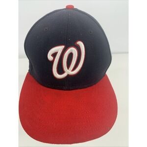 MLB New Era 59Fifty Washington Nationals On Field Cap Hat Fitted 7 1/8 Blue‎ Red
